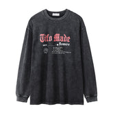 Men Long Sleeve T Shirt Rose Pattern Loose Distressed Niche
